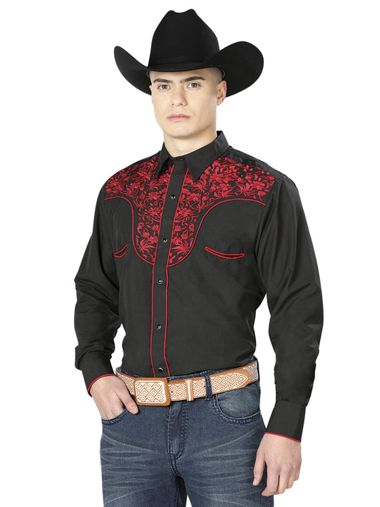 Camisa Bordada El Señor de los Cielos Negro/Rojo 43297