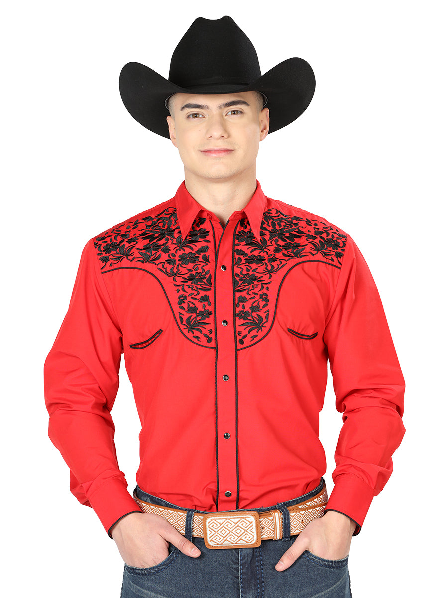Camisa Bordada El Señor de los Cielos Rojo/Negro 43298