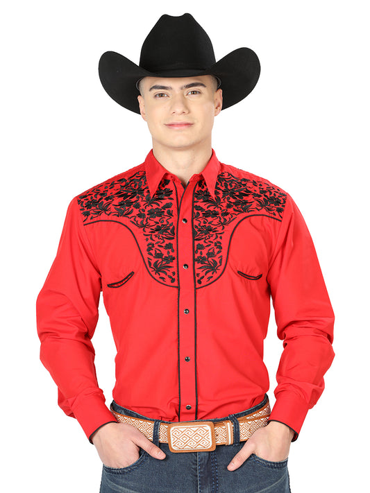 Camisa Bordada El Señor de los Cielos Rojo/Negro 43298