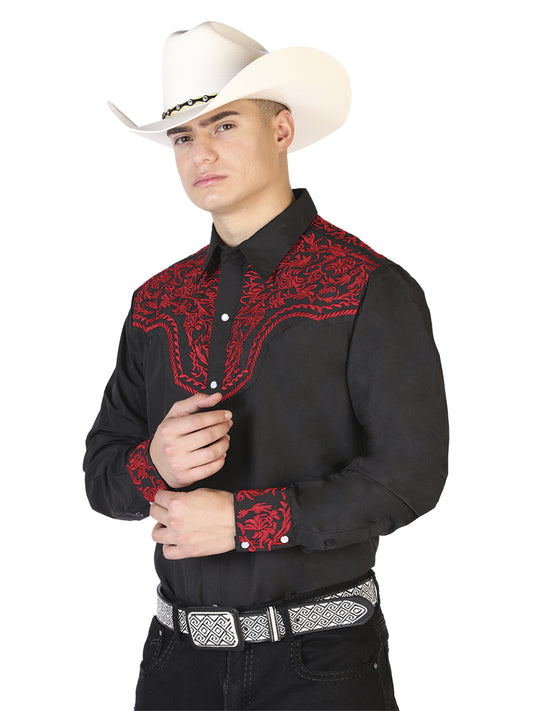 Camisa Bordada El Señor de los Cielos Negro/Rojo 43301