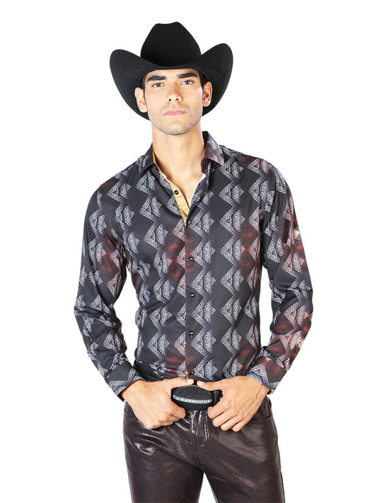 Camisa informal de manga larga negra y gris 43548