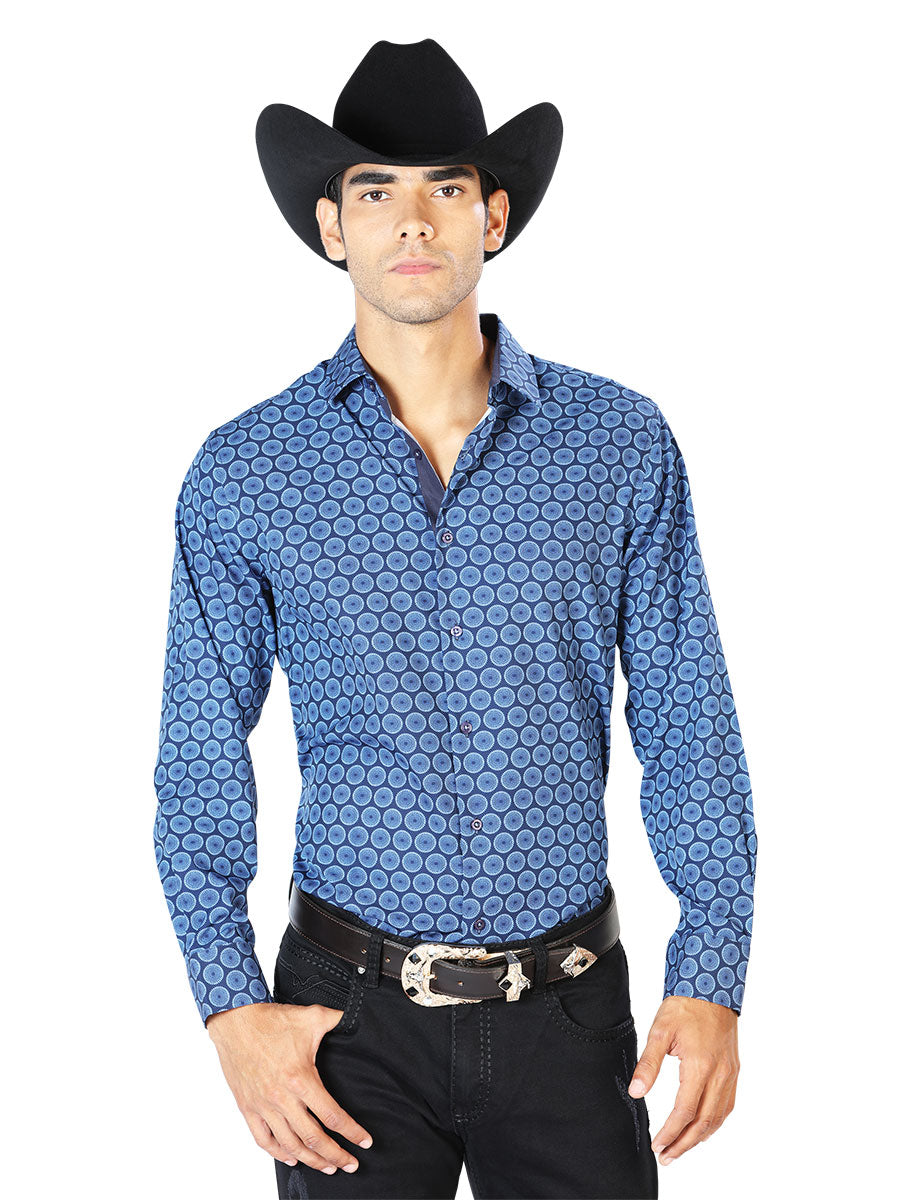 Navy Blue Casual Long Sleeve Shirt 43550