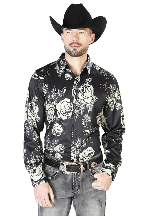 Camisa negra informal de manga larga 43679