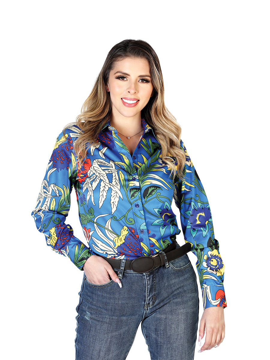 Camisa vaquera de manga larga azul real para mujer 43895