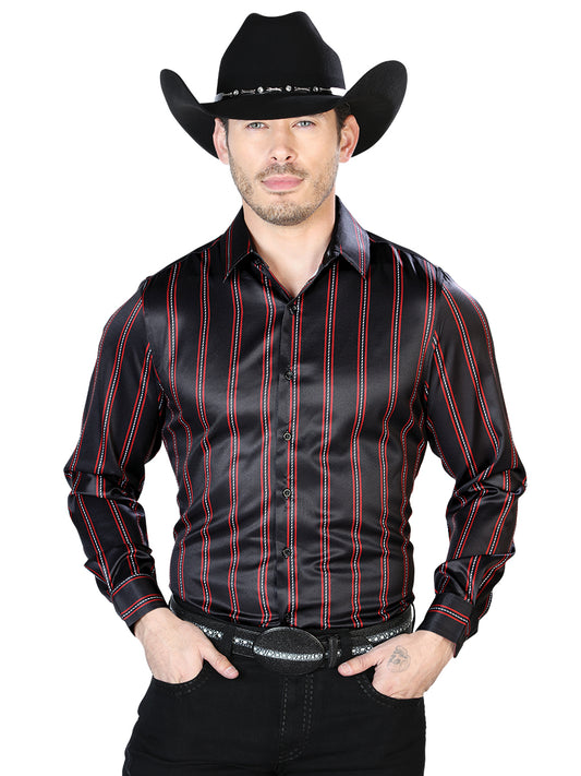 Camisa informal de manga larga negra y roja 43922