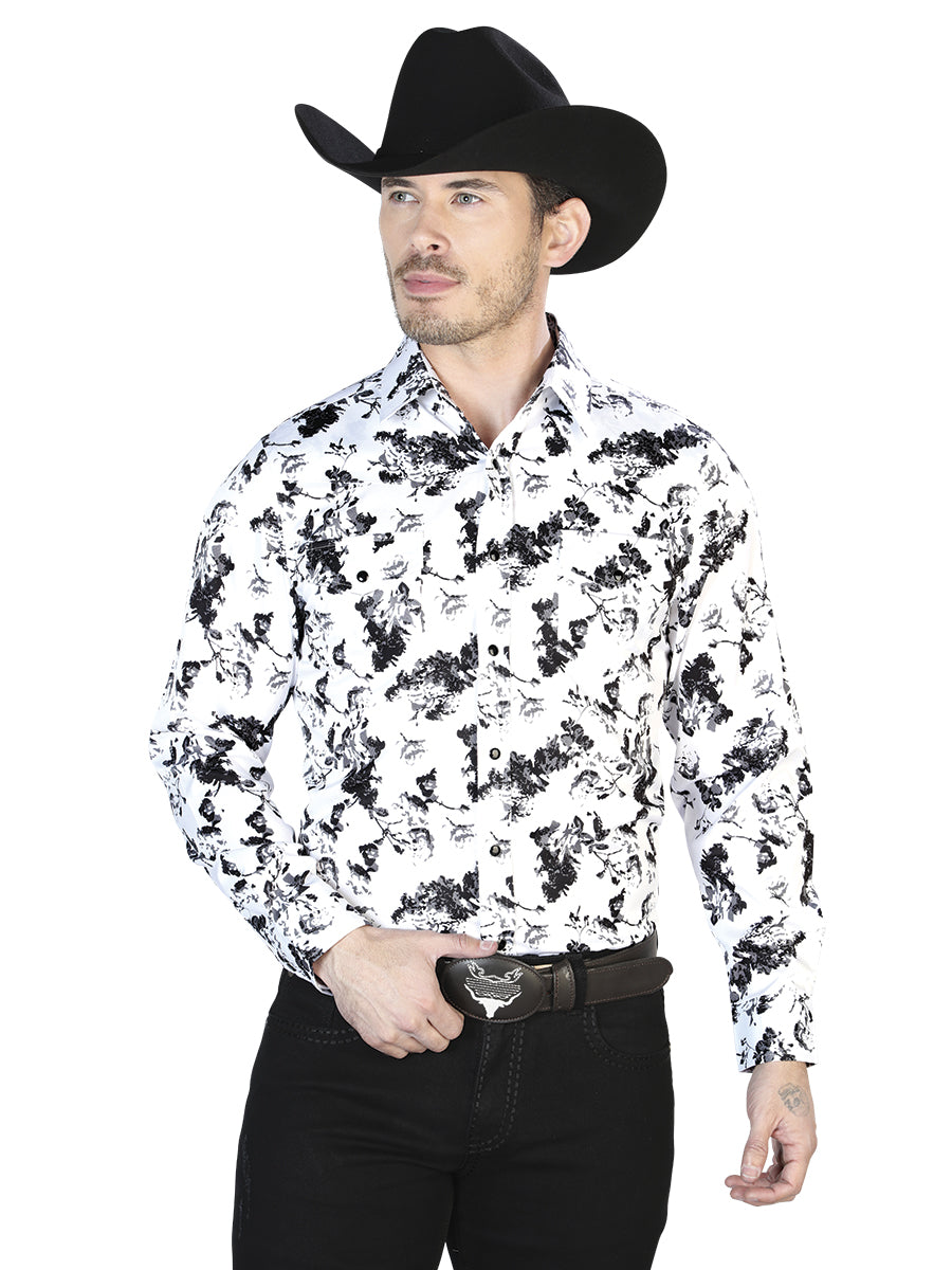 Camisa casual de manga larga blanca y negra 43952