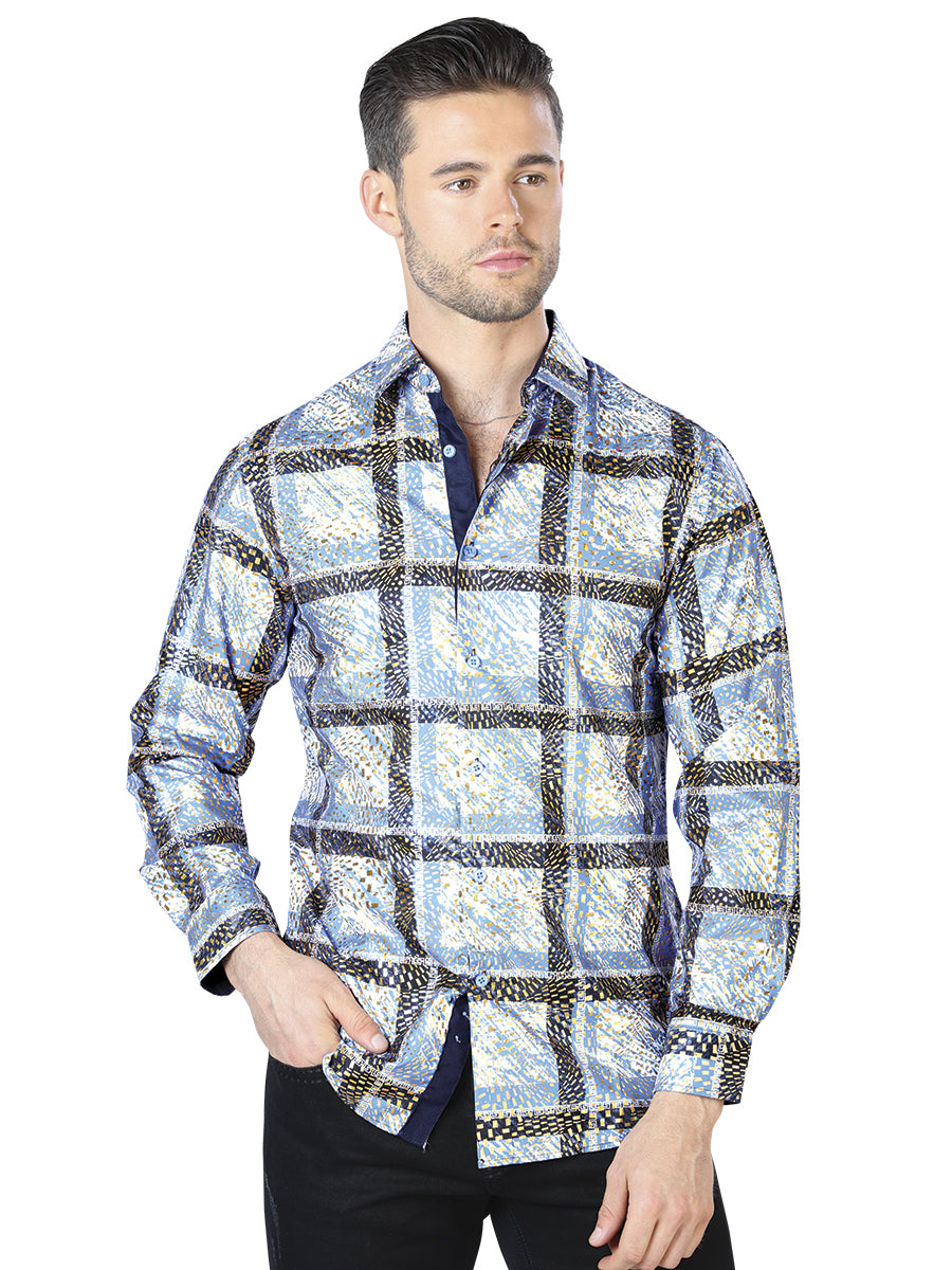 Blue And Yellow Casual Long Sleeve Shirt 44010