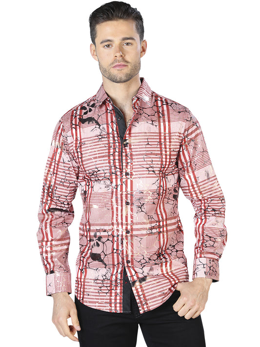 Camisa de manga larga casual negra color vino 44059