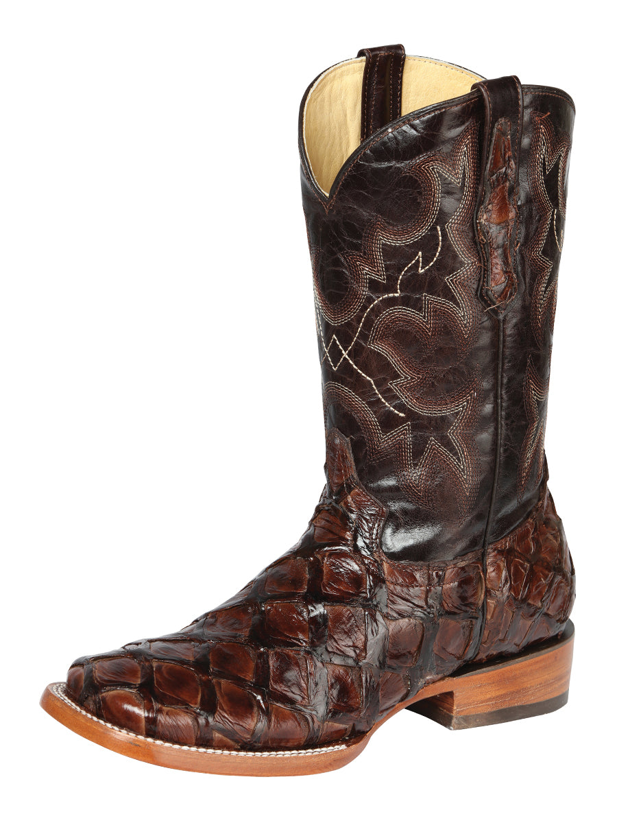 Botas de rodeo El General para hombre, modelo Exotic Monster Fish - Marrón 44116