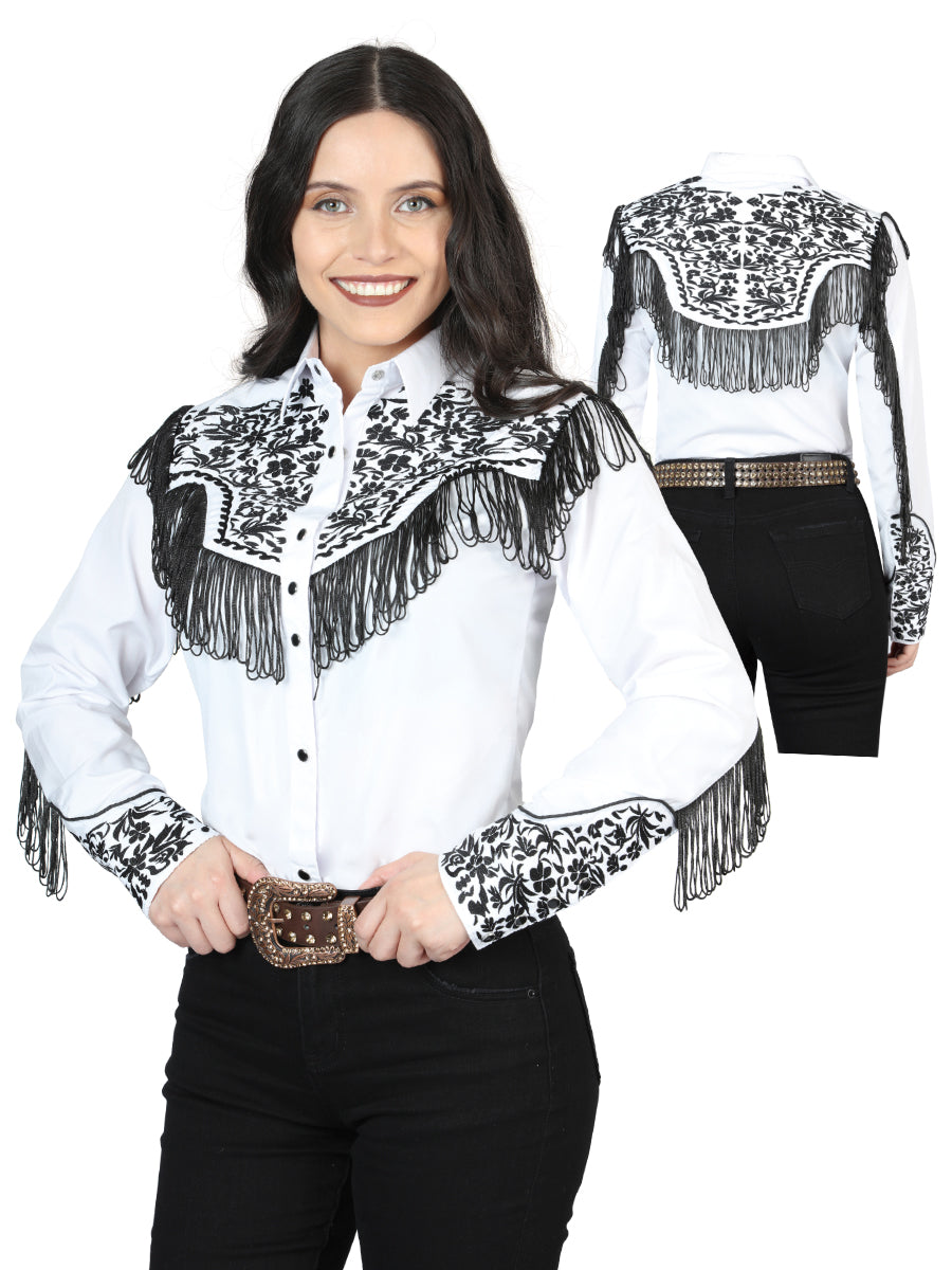 Blusa blanca bordada con flecos para mujer, estilo occidental 44179