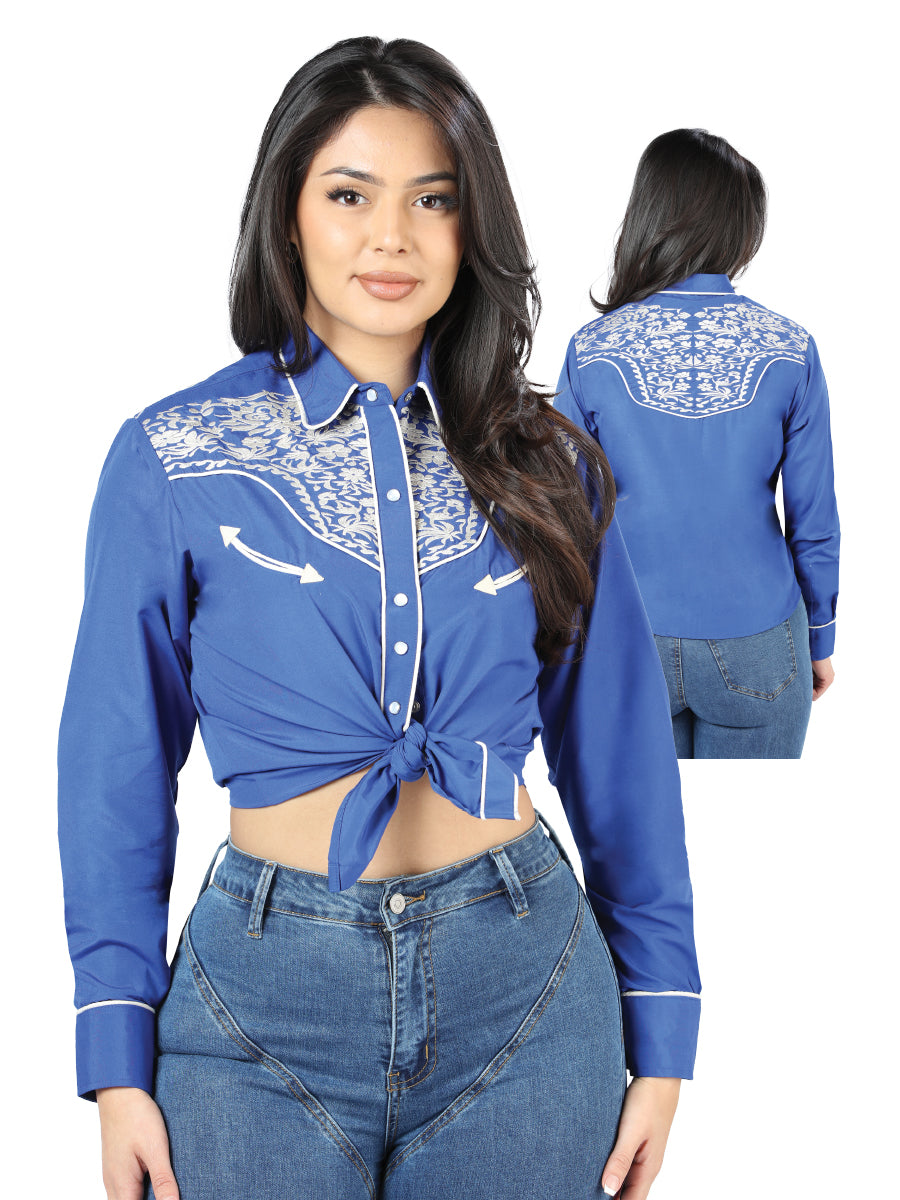 Blusa de mujer azul real bordada estilo occidental 44185