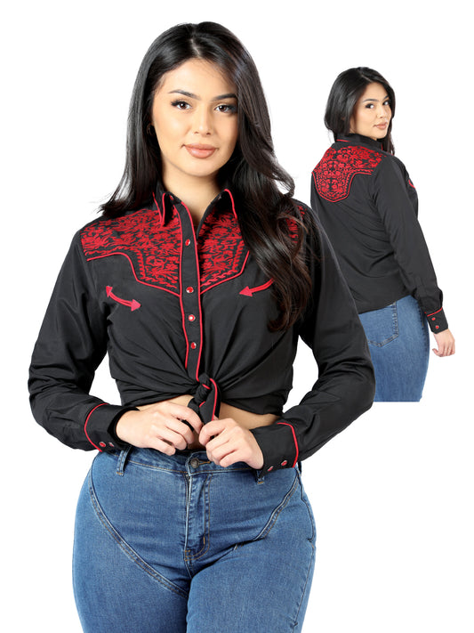 Blusa negra bordada estilo occidental para mujer 44186