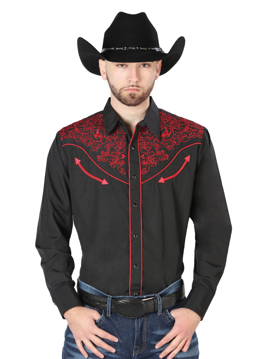 Camisa Bordada El Señor de los Cielos Negro/Rojo 44187