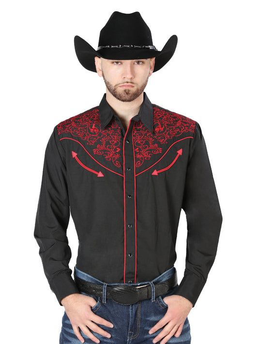 Camisa Bordada El Señor de los Cielos Negro/Rojo 44187