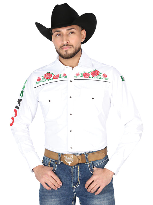 Camisa vaquera bordada El General blanca con rosas 44294