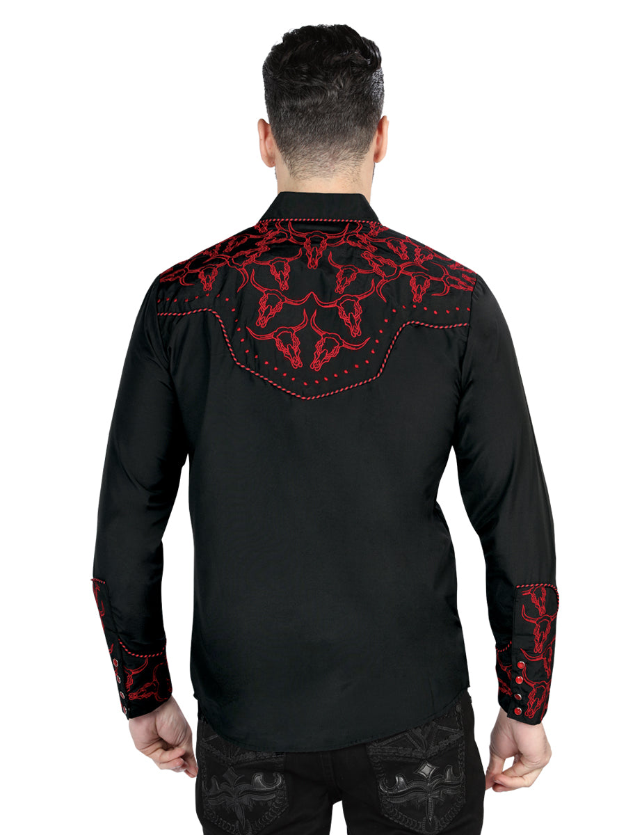 Camisa Bordada El Señor De Los Cielos Negro/Rojo 44339