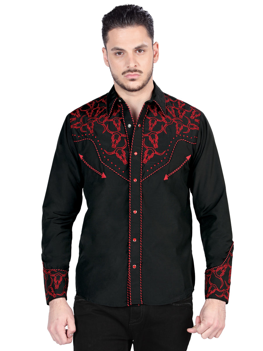 Camisa Bordada El Señor De Los Cielos Negro/Rojo 44339