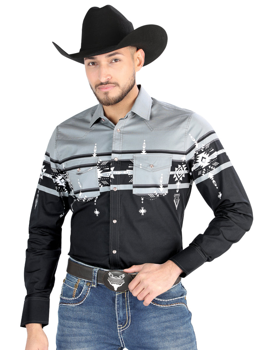 El General - Camisa informal de manga larga - Negro/Gris 44452