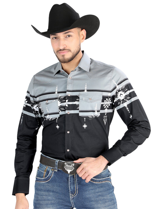 El General - Camisa informal de manga larga - Negro/Gris 44452