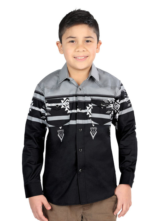 Camisa informal de manga larga de El General, negra/gris 44467