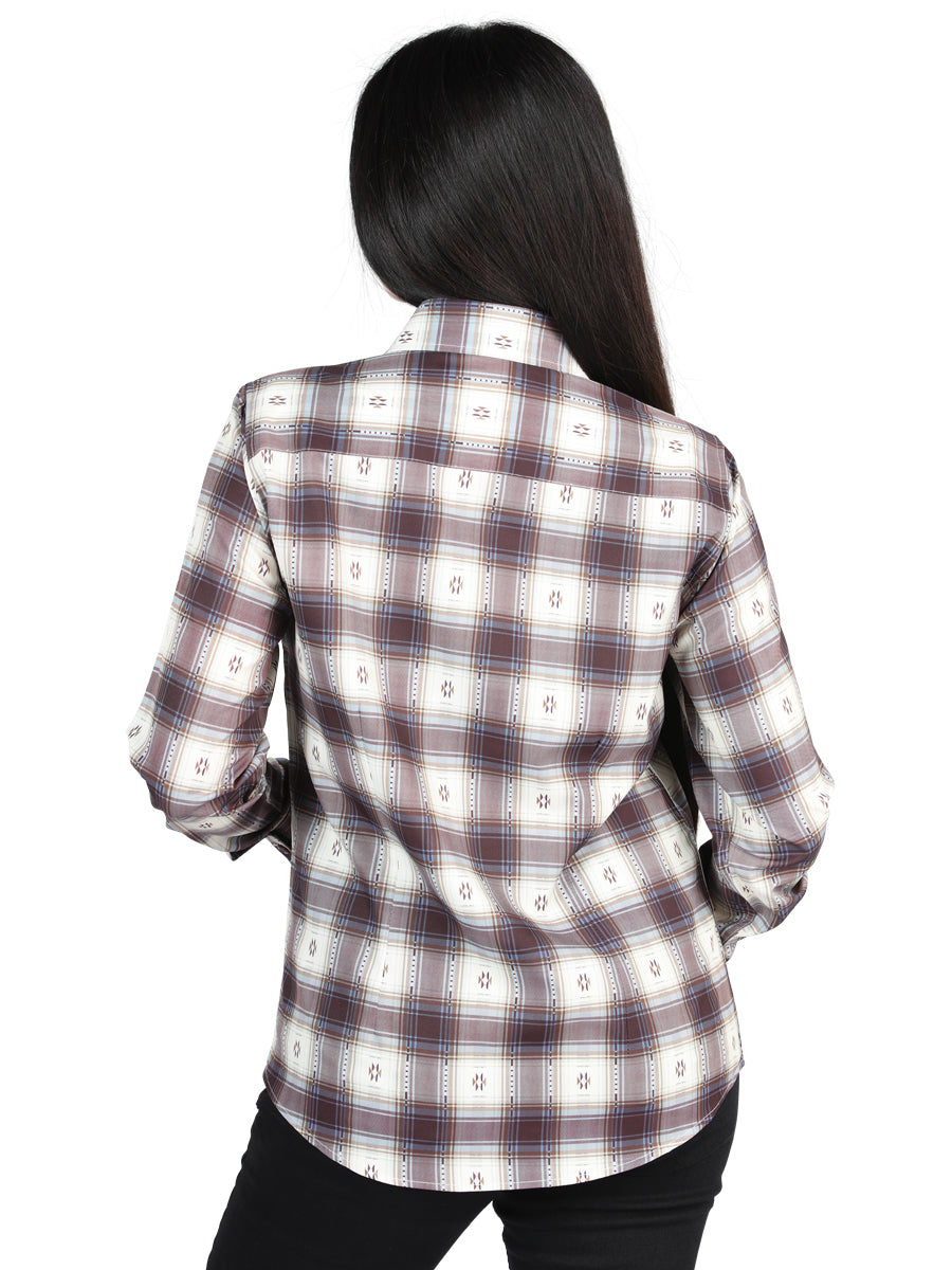 El General - Camisa casual de manga larga - Beige/Burdeos 44730