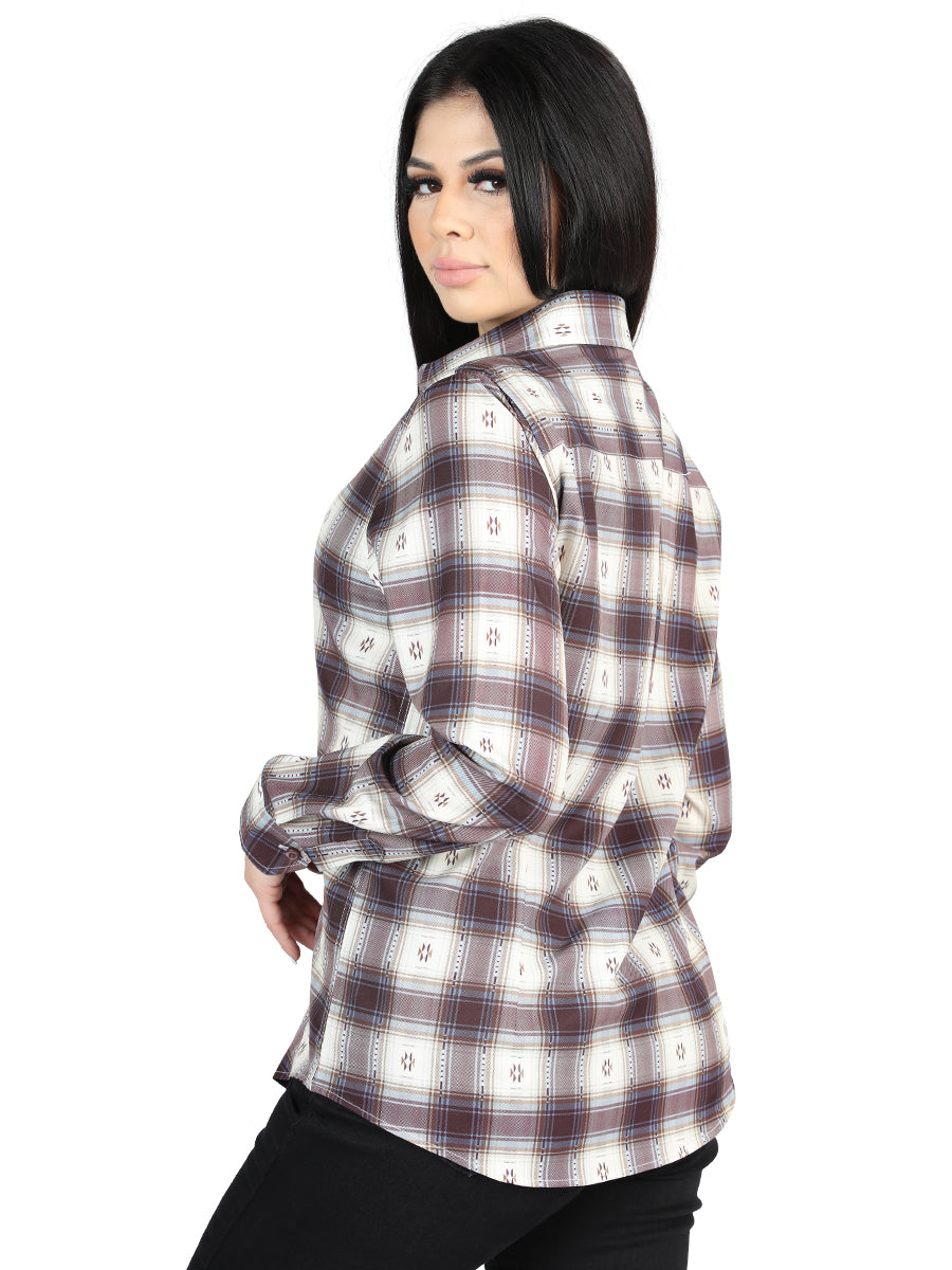 El General - Camisa casual de manga larga - Beige/Burdeos 44730