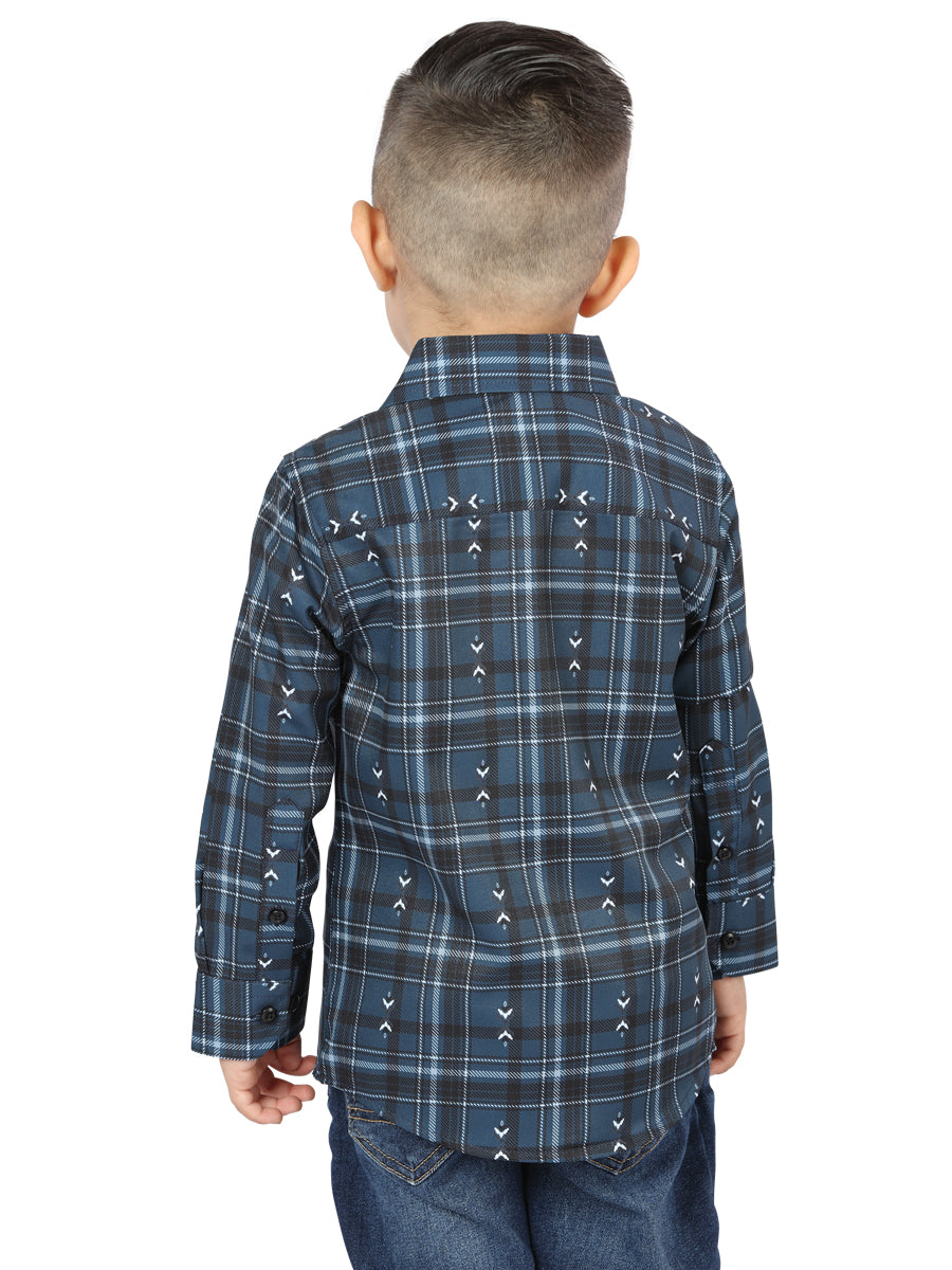 Camisa casual de manga larga El General, color marino/blanco, 44740