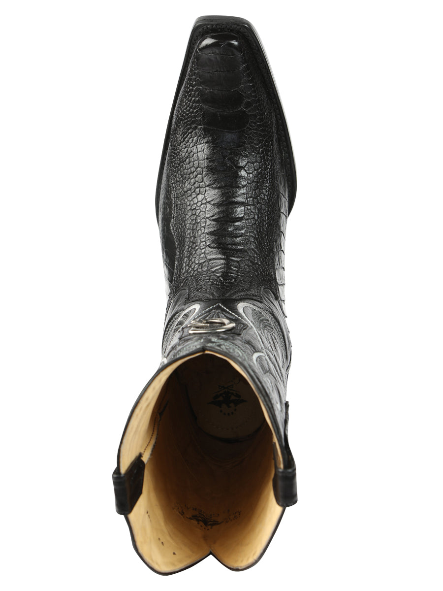 Botas vaqueras El General para hombre, de piel de avestruz exótica - Negras 45067
