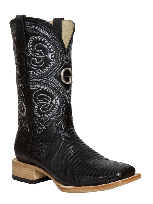 Botas vaqueras de rodeo El General para hombre, de piel de lagarto exótica - Negras 45069