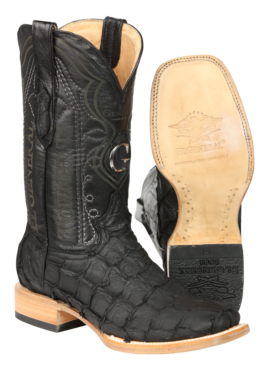 Botas vaqueras El General para hombre, modelo Exotic Monster Fish Rodeo - Negras 45083