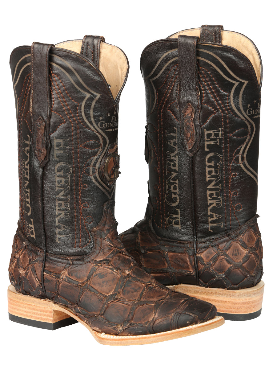 Botas vaqueras El General para hombre, modelo Exotic Monster Fish Rodeo - Marrón 45084