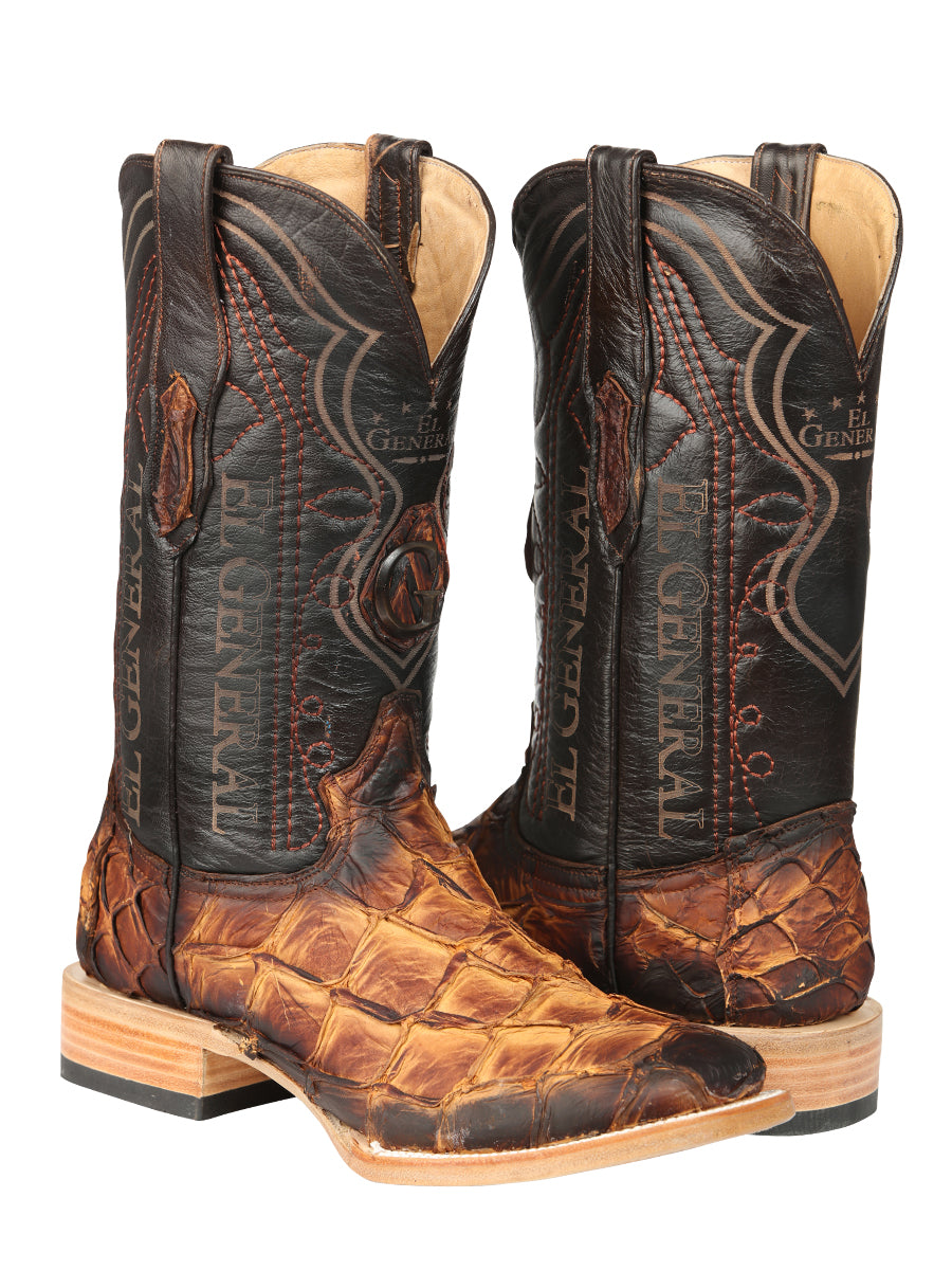 Botas vaqueras El General para hombre, modelo Exotic Monster Fish Rodeo - Coñac 45085