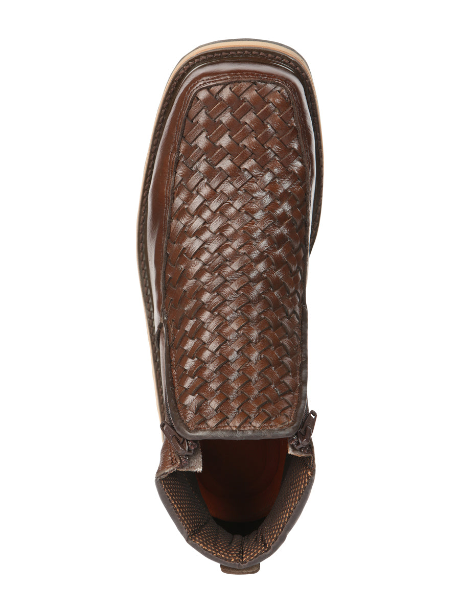 El General Men’s Brown Woven Ankle Boots with Zipper 45184