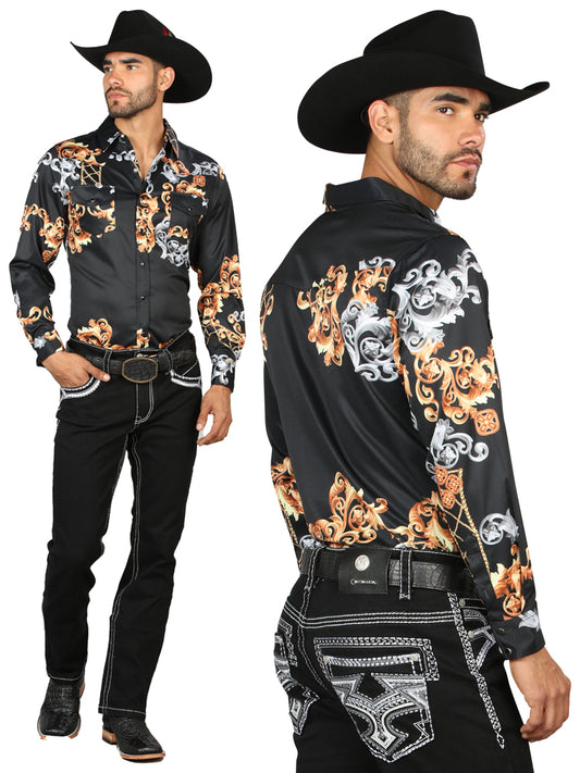 Pantalón vaquero negro Centenario para hombre con detalles bordados en blanco/gris 45310