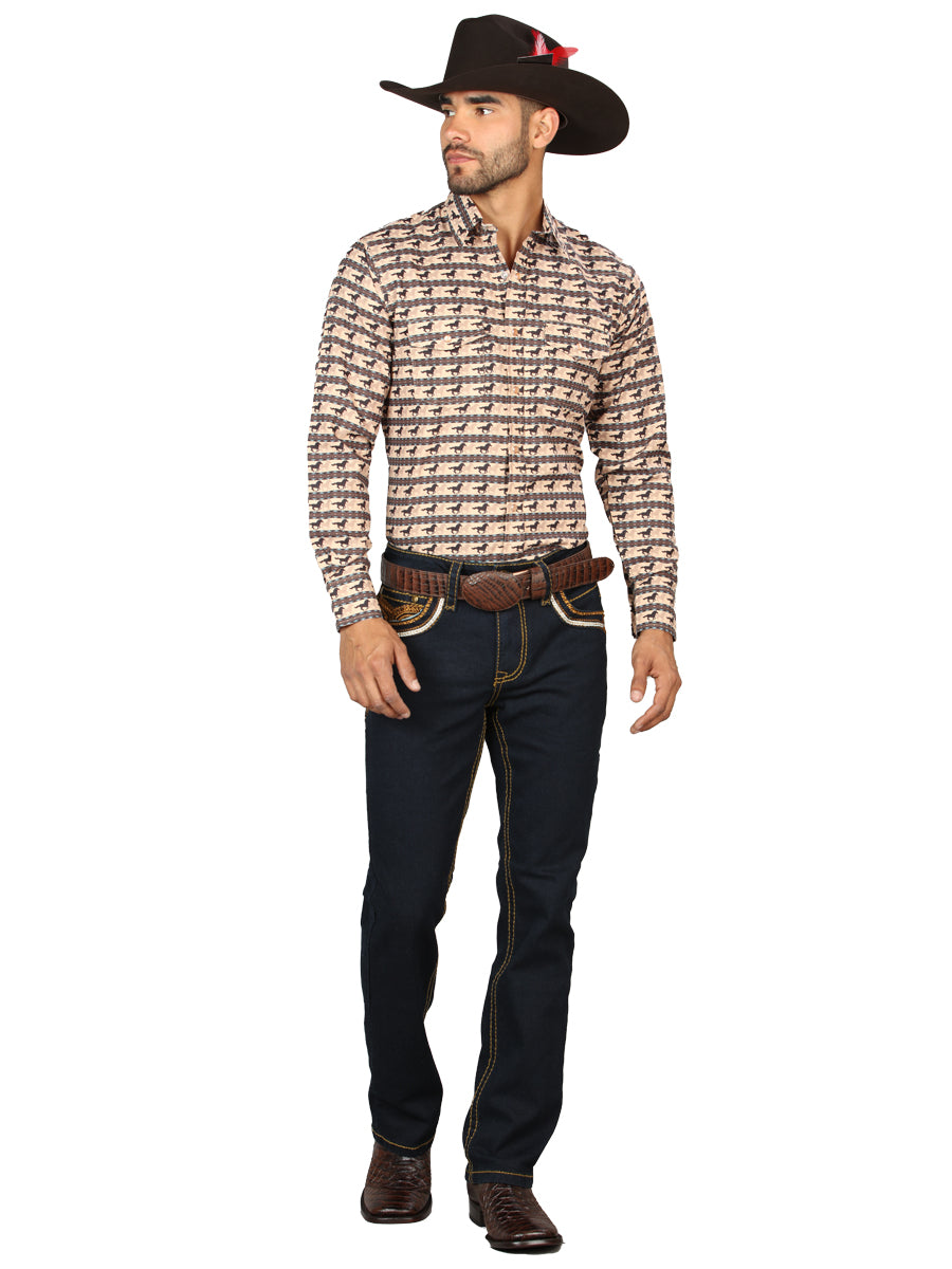 Pantalón vaquero azul lavado Centenario para hombre con detalles bordados en oro 45313