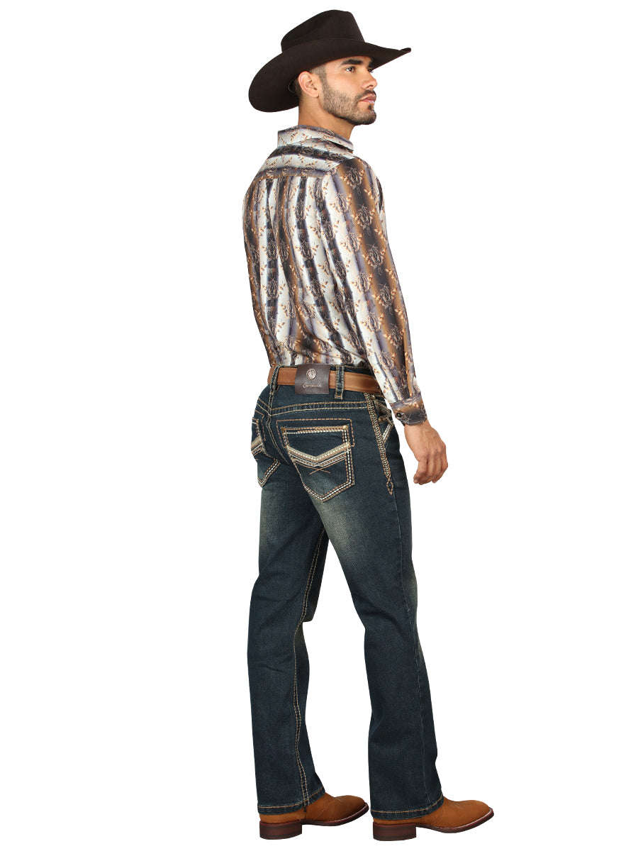 Pantalón vaquero verde tintado Centenario para hombre con detalles bordados 45315
