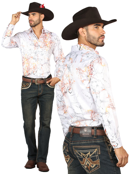 Pantalón vaquero marrón tintado Centenario para hombre con detalles bordados 45316