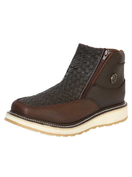 Zapato Sefeni para hombre con doble cremallera, de piel sintética Crazy Leather - Chocolate 45395