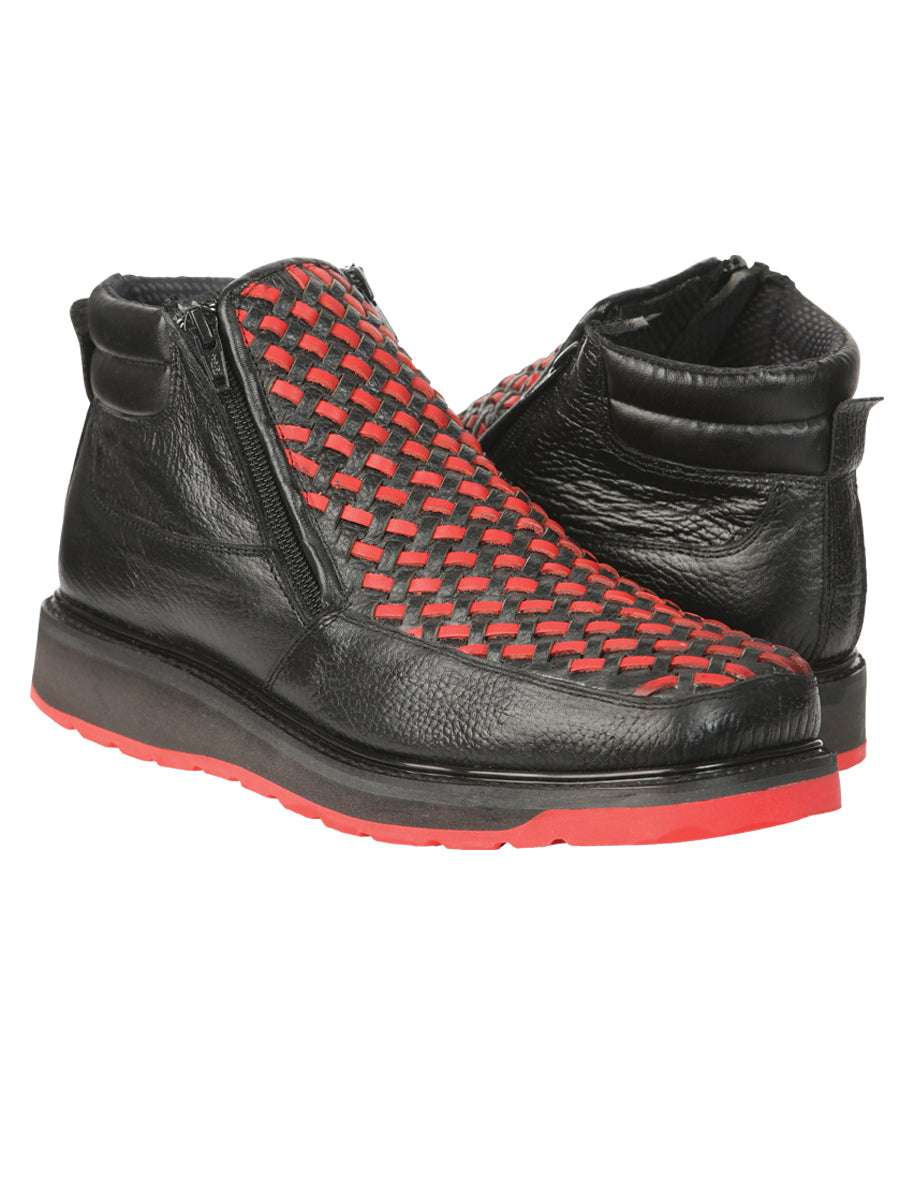 Botines El General para hombre con cremallera - Piel Petatillo negra/roja 45402