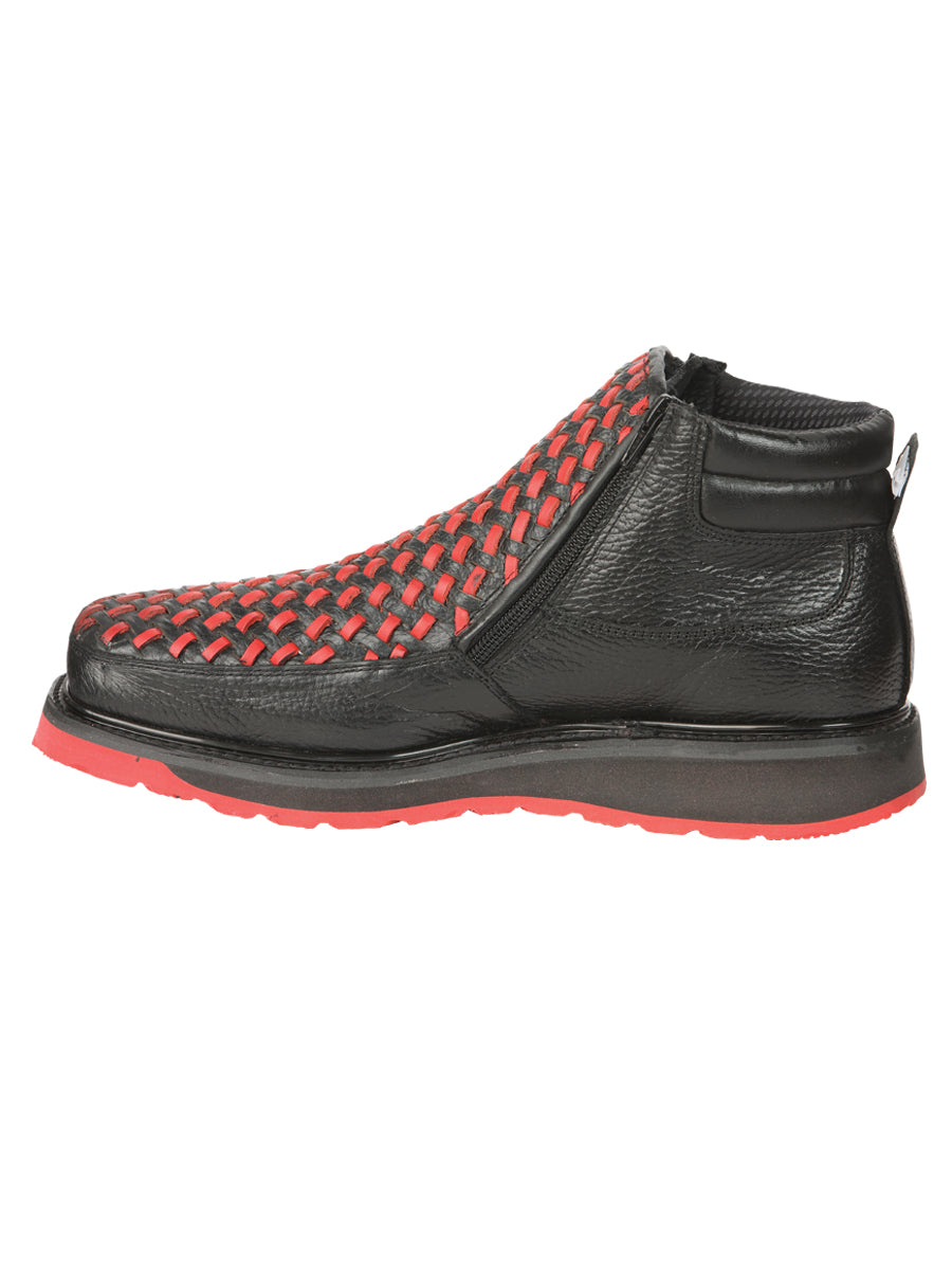 Botines El General para hombre con cremallera - Piel Petatillo negra/roja 45402