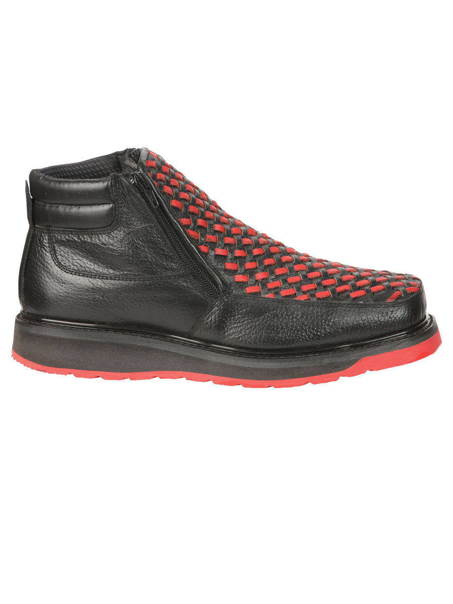 Botines El General para hombre con cremallera - Piel Petatillo negra/roja 45402