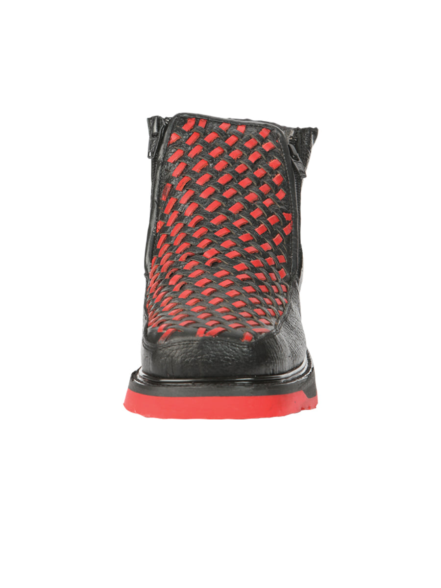 Botines El General para hombre con cremallera - Piel Petatillo negra/roja 45402