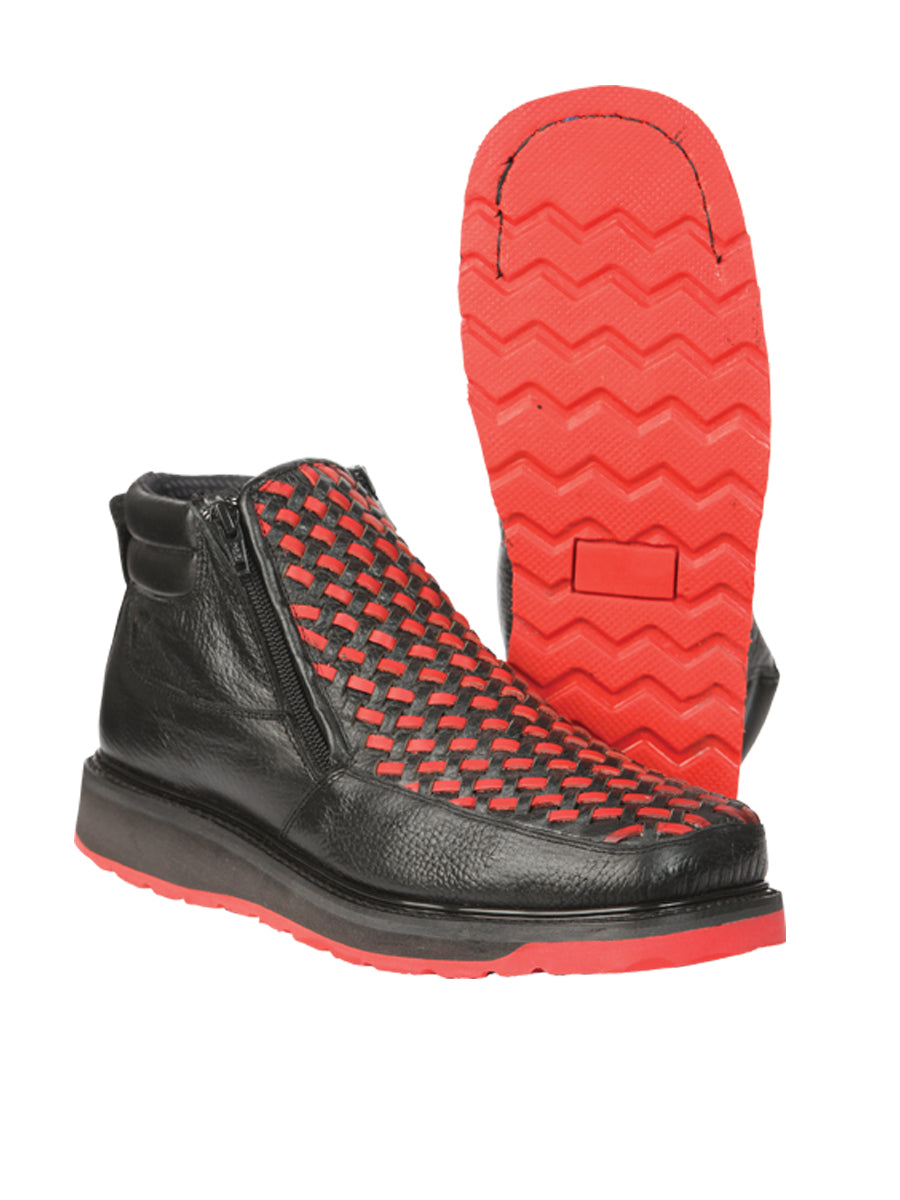Botines El General para hombre con cremallera - Piel Petatillo negra/roja 45402