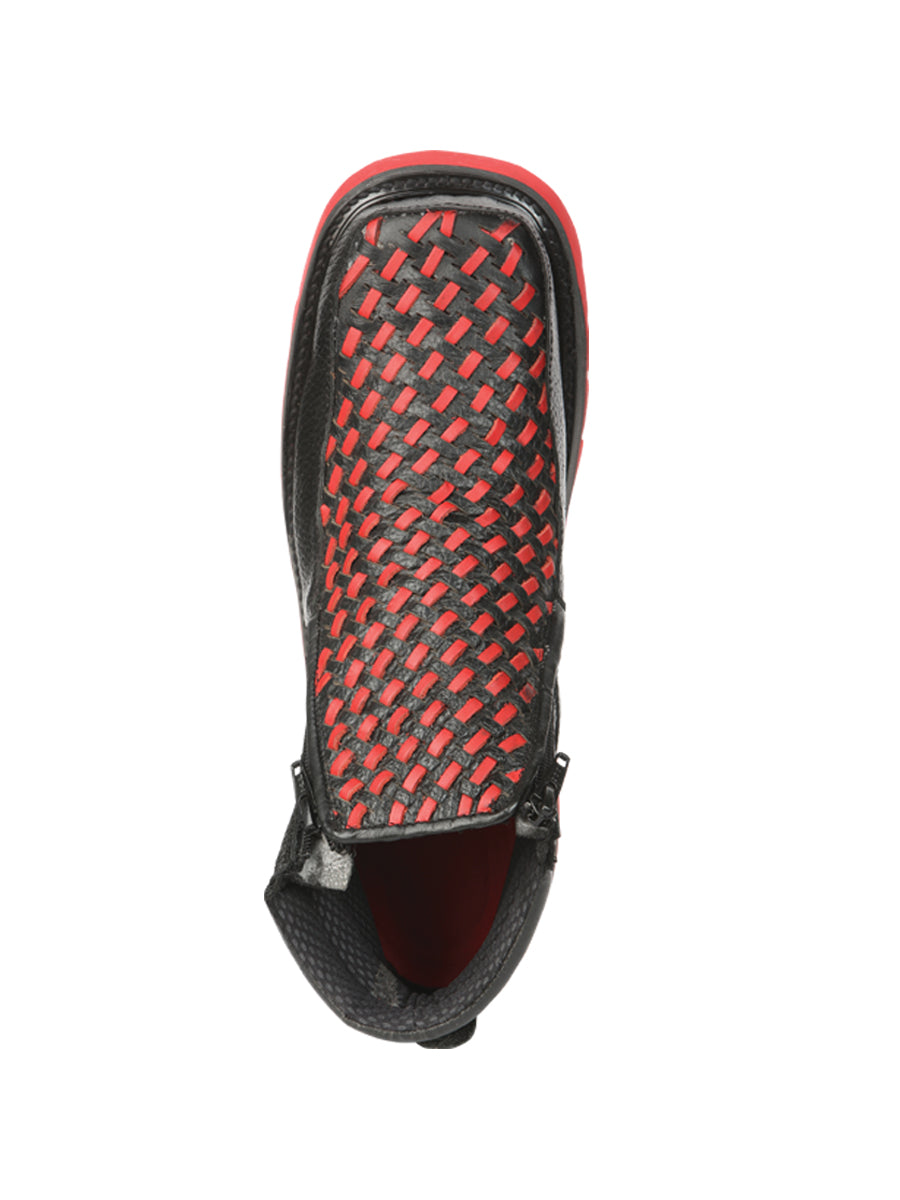 Botines El General para hombre con cremallera - Piel Petatillo negra/roja 45402