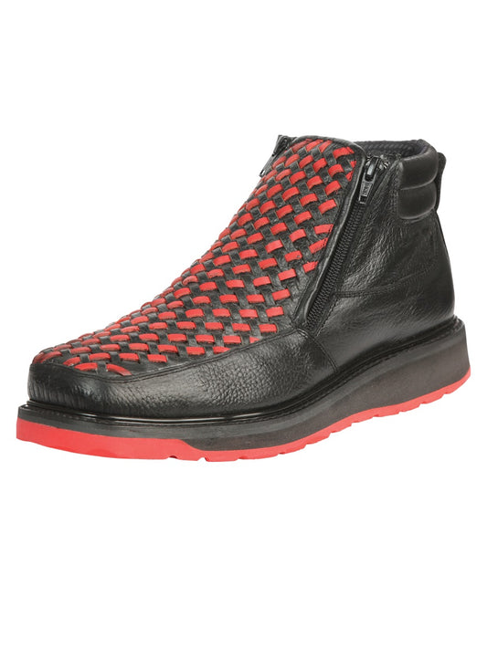 Botines El General para hombre con cremallera - Piel Petatillo negra/roja 45402