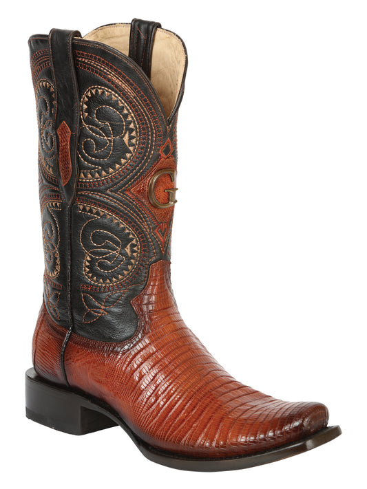 El General Men's Exotic Lizard Cowboy Boots - Cognac 45514