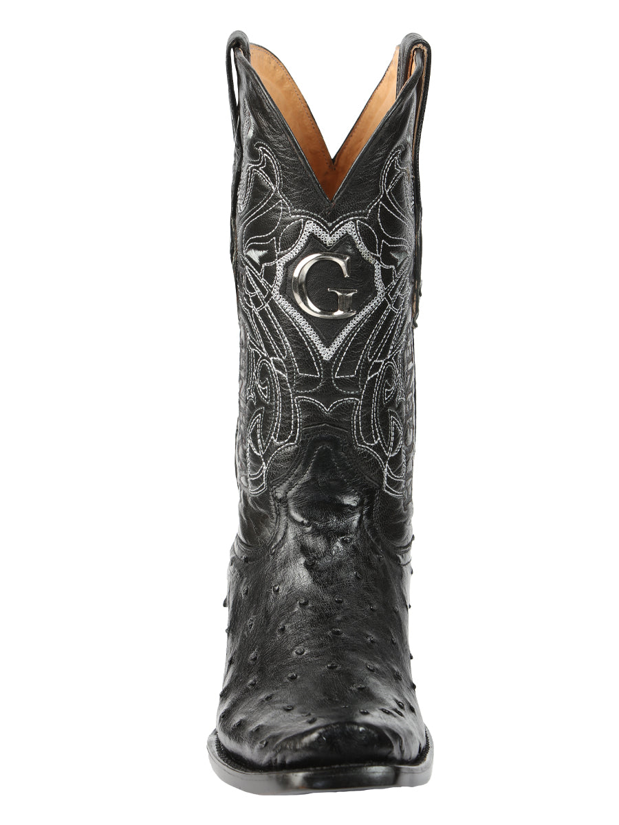 Botas vaqueras El General para hombre, de piel de avestruz exótica - Negras 45515