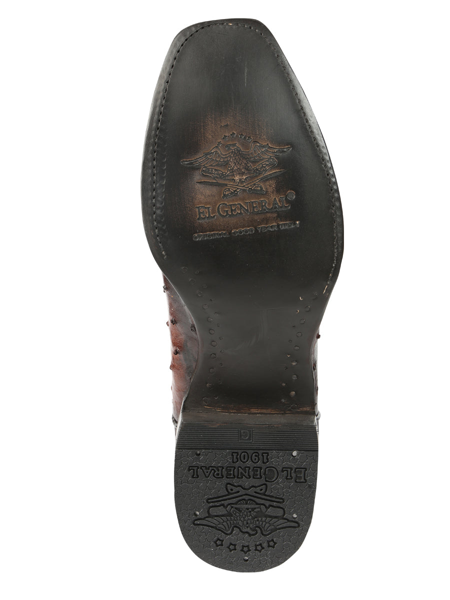 Botas vaqueras El General para hombre, de piel de avestruz exótica - Marrón 45516