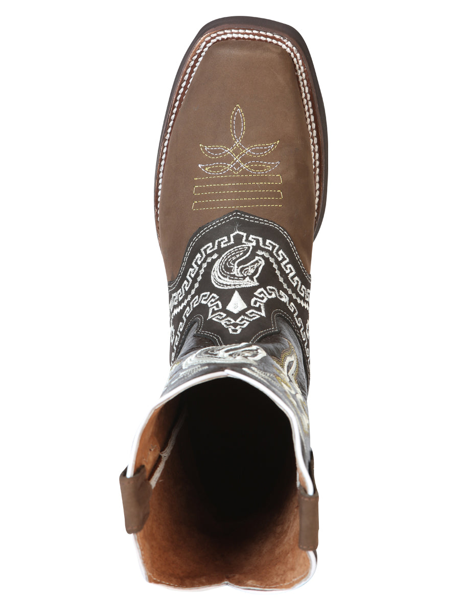 Bota El General Rodeo - Nobuck Marrón Oscuro con Bordado 51117