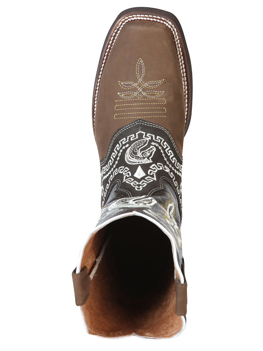 Bota El General Rodeo - Nobuck Marrón Oscuro con Bordado 51117